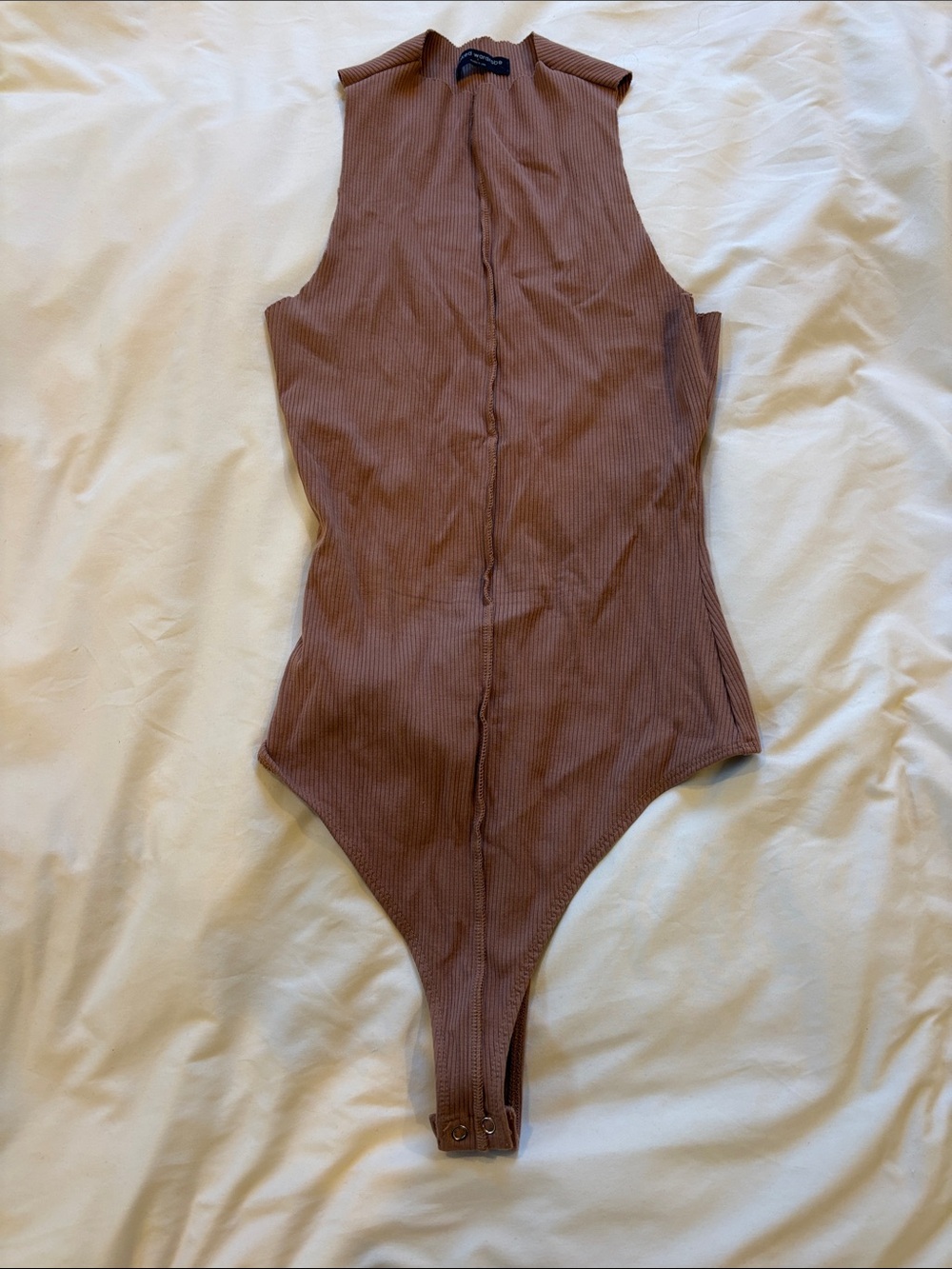 naked wardrobe Ribbed Sleeveless One-Piece Bodysuit - Brown
